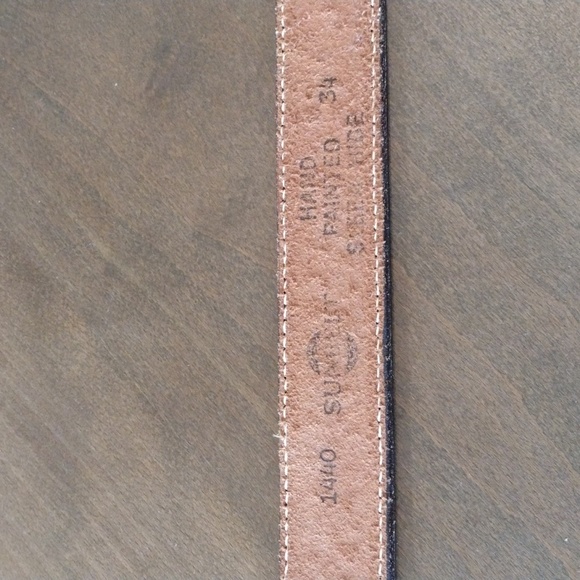 Vintage Sunbelt Hand Painted Leather Belt Sz 34 With Oak Leaf Tooling - Picture 3 of 10